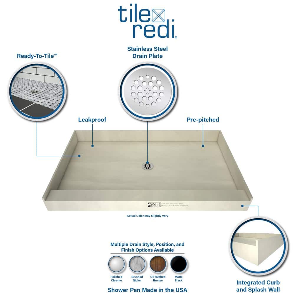 Beige PVC 48" x 36" Shower Pan with Center Drain
