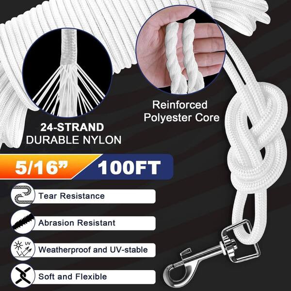 Uxcell 50Ft Flag Pole Rope Kit, Flag Pole Halyards Rope 5/16" Thick With 4 Pcs Zinc Alloy Swivel Flagpoles Clips Hook(Silver), Nylon Flagpole Line Rope White