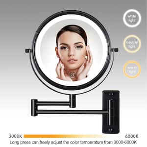 8 in. x 8 in. Lighted Magnifying bathroom Wall mount Makeup Mirror in Matte Black