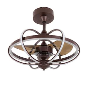 23 in. Brown Indoor Creative Design Integrated LED Cage Ceiling Fan with Remote Control