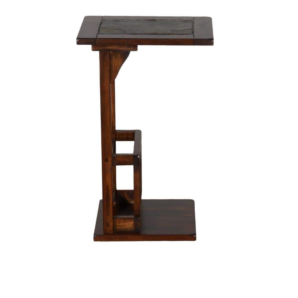 Odel Dark Brown Mahogany Wood Side Table with Magazine Rack
