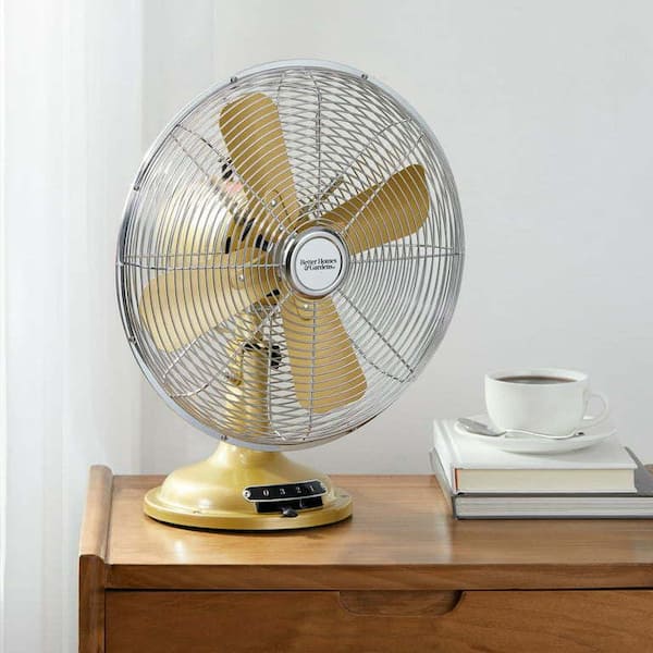 Aoibox 12 in. Retro 3 Fan Speeds Metal Desk Fan in Gold for 