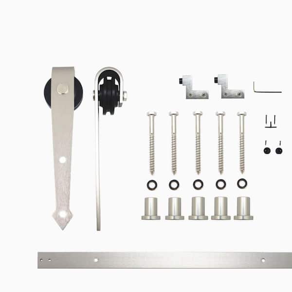HOMACER 7 ft./84 in. Brushed Nickel Non-Bypass Sliding Barn Door Hardware Kit Arrow Design Roller for Single Door