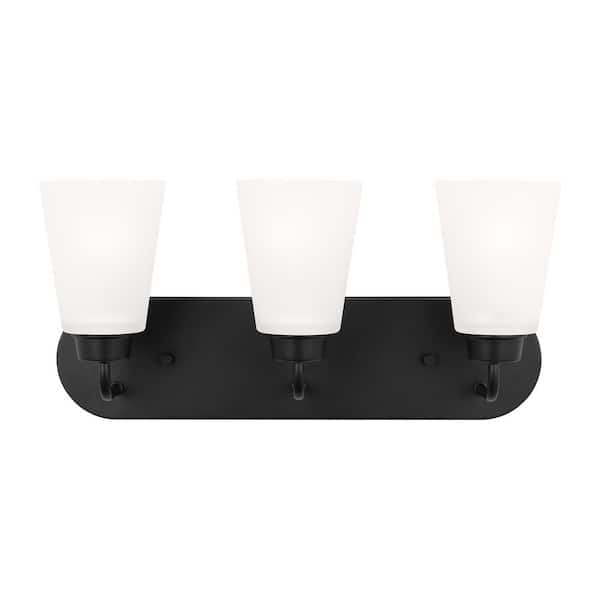 Kerrville 18 in. 3-Light Midnight Black Bathroom Vanity Light with Satin Etched Glass Shades