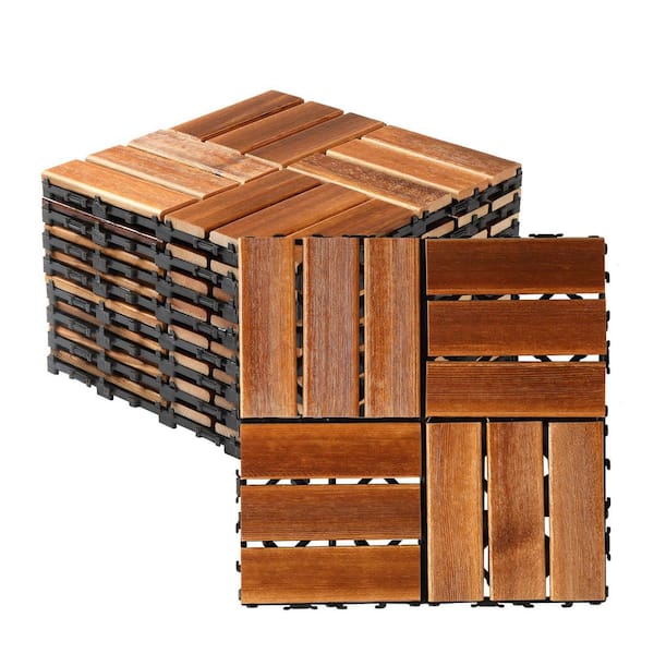 1 ft. x 1 ft. Pine Wood Interlocking Deck Tile in Tan (27 per Case)