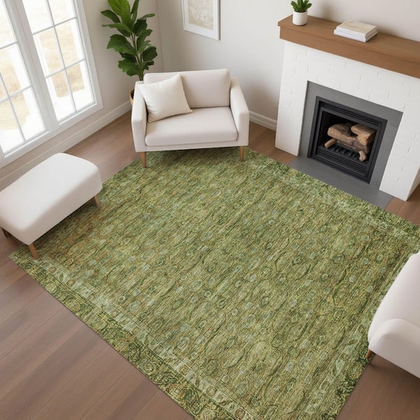 Mayfield Premium Machine Washable Abstract AMF1762 Aloe 5 ft. x 7 ft. 6 in. Area Rug