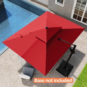 Double Top 11 ft. x 9 ft. Rectangular Aluminum Heavy-Duty 360° Rotation Cantilever Patio Umbrella in Red