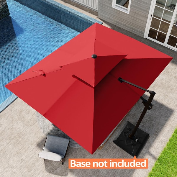 Pellebant Double Top 11 ft. x 9 ft. Rectangular Aluminum Heavy-Duty 360° Rotation Cantilever Patio Umbrella in Red