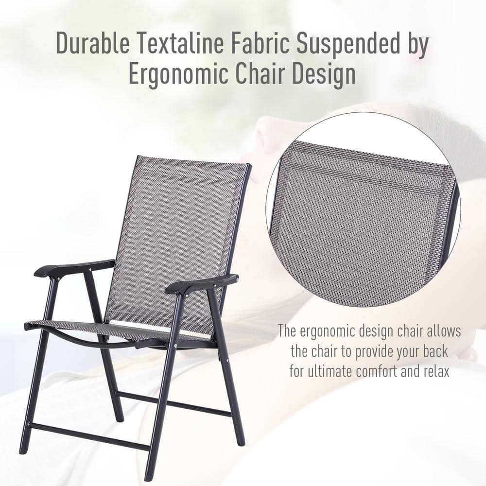 Compact Light Grey Folding Patio Chair Set for Outdoor, Camping, and Travel