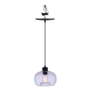 Instant Pendant Light 6 In. Matte Black Recessed Light Conversion Kit with Seeded Clear Globe Shade