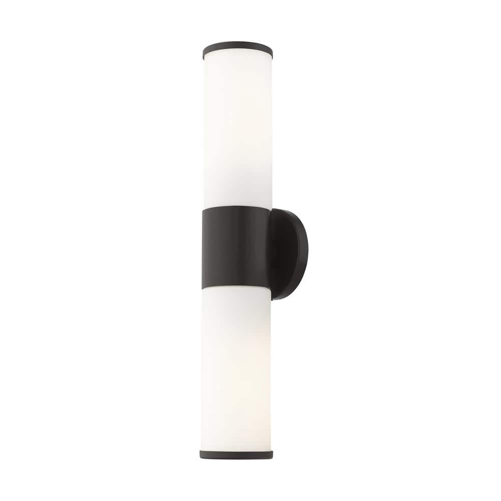 Sleek Urban Black Bronze 2-Light Outdoor Vanity with Satin Opal White Glass