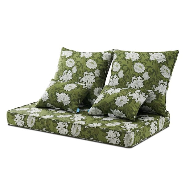 ARTPLAN Peacock Loveseat/Bench Outdoor Cushion (Set of 5) for Patio Furniture Seat: 24x46x4inches, Back:22x24x12inches，Floarl