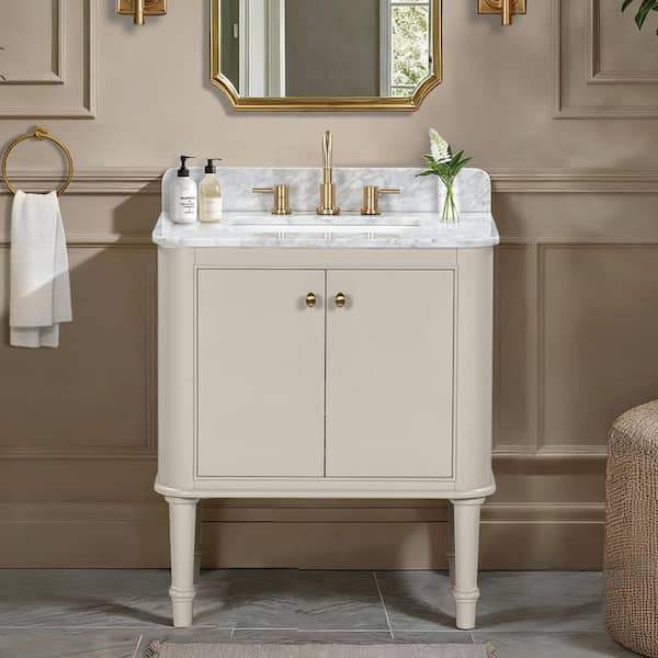 Collette 30 in. Single Sink Greige Bath Vanity with White Carrara Marble Top (Assembled)