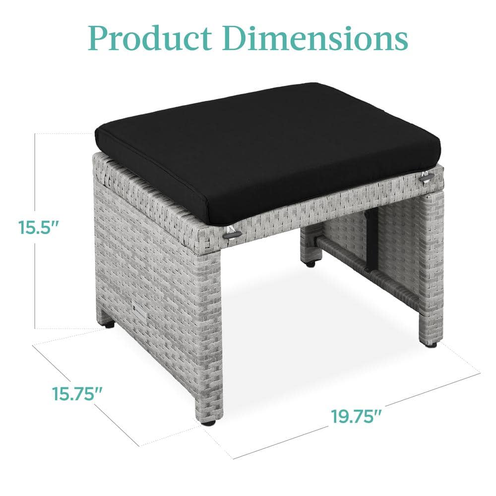 Gray and Black Wicker Outdoor Ottoman Set with Removable Cushions