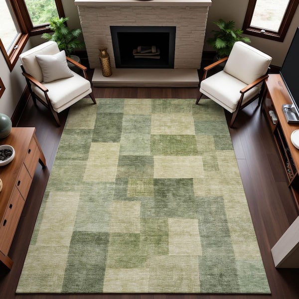 Mayfield Premium Machine Washable Abstract AMF1261 Aloe 8 ft. x 10 ft. Area Rug