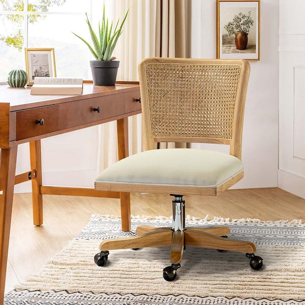 JAYDEN CREATION Crisolina Contemporary Beige Swivel Task Chair with Rattan Back