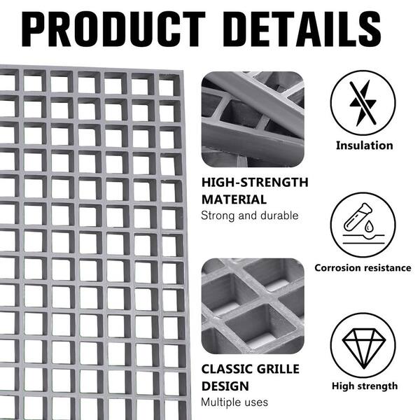 Wellco 1.68 ft. x 3.35 ft. x 2 in. Fiberglass Molded Grating, 2 in. x 2 in. x 2 in., Gray, Resin Paver