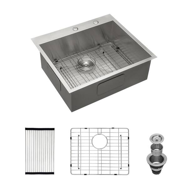 Logmey Stainless Steel 18-Gauge 25 in. Deep Single Bowl Drop-In Top ...