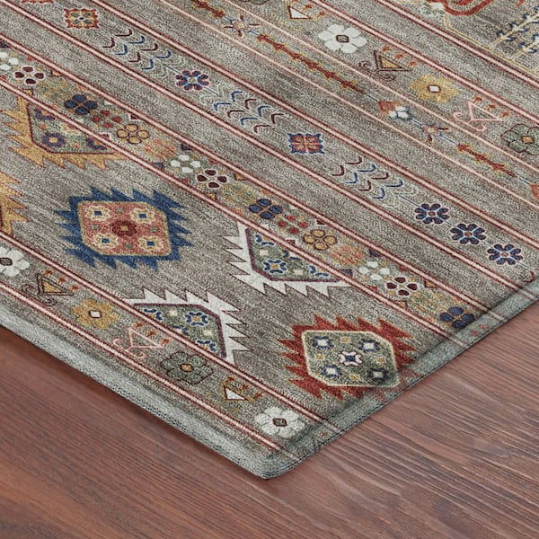 Mayfield Premium Machine Washable Abstract AMF2244 Taupe 5 ft. x 7 ft. 6 in. Area Rug