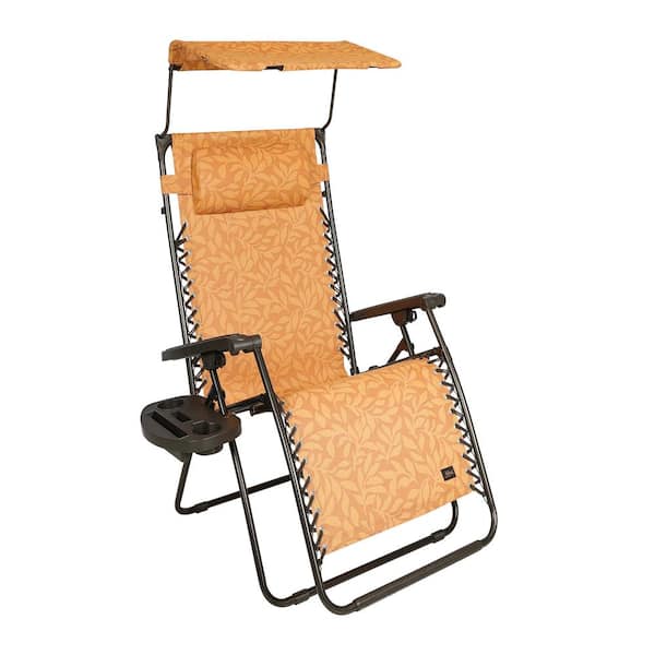 BLISS HAMMOCKS 26 in. W Metal Outdoor Zero Gravity Recliner with Adjustable Canopy, Drink Tray, and Cushion Pillow - Amber Leaf