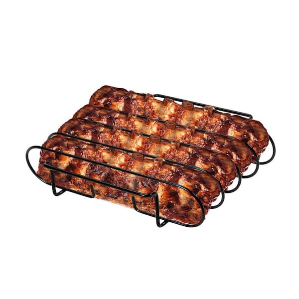 Nonstick Portable Grill Stainless Steel Rib Rack, Holds Up to 4 Full Racks of Ribs for Smoking, Smoker Rack for Grilling