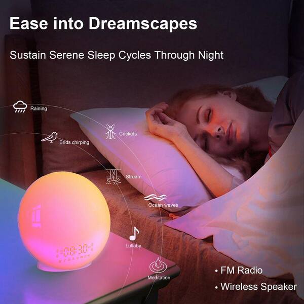 White Smart Wake Up Light Sunrise Alarm Clock with Dawn-Dusk