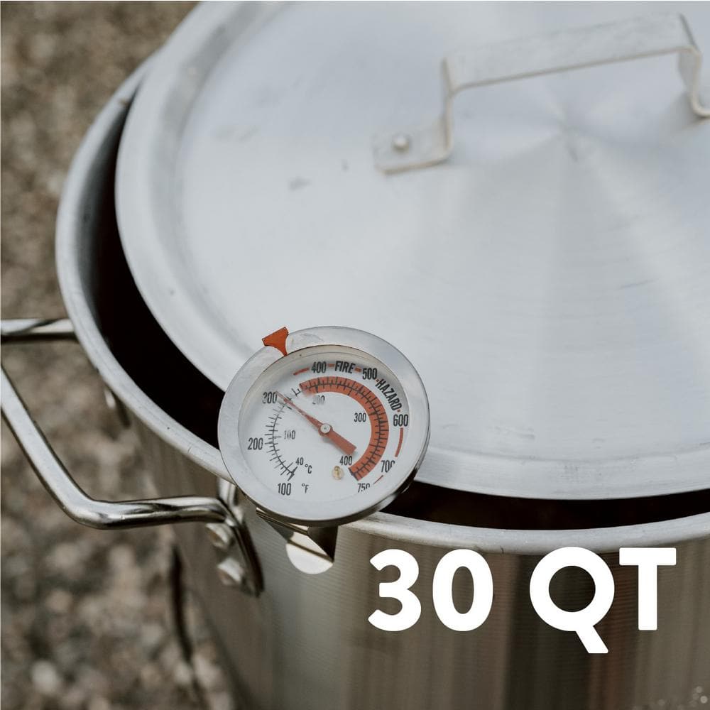 30 Quart Silver Aluminum Turkey Fryer with Cast Iron Burner