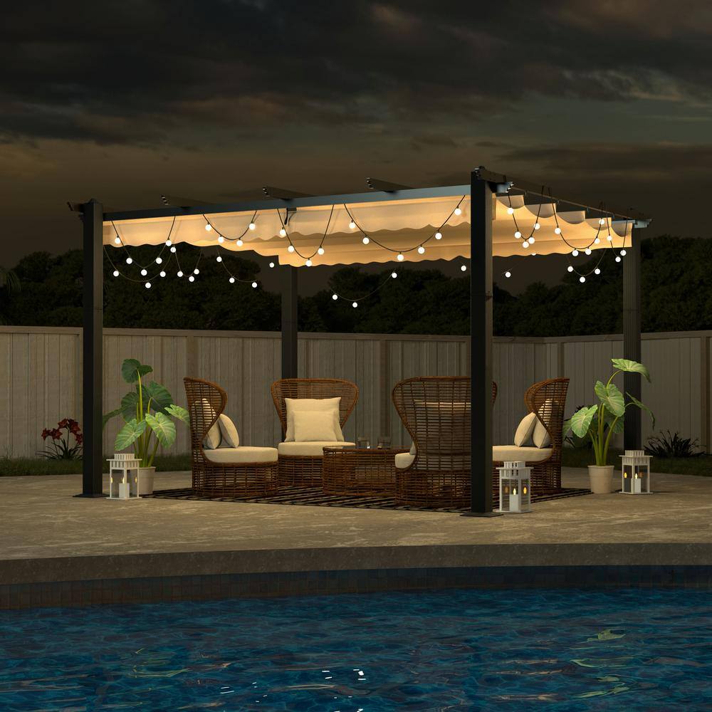 10x10 Beige Aluminum Patio Pergola with Retractable Canopy