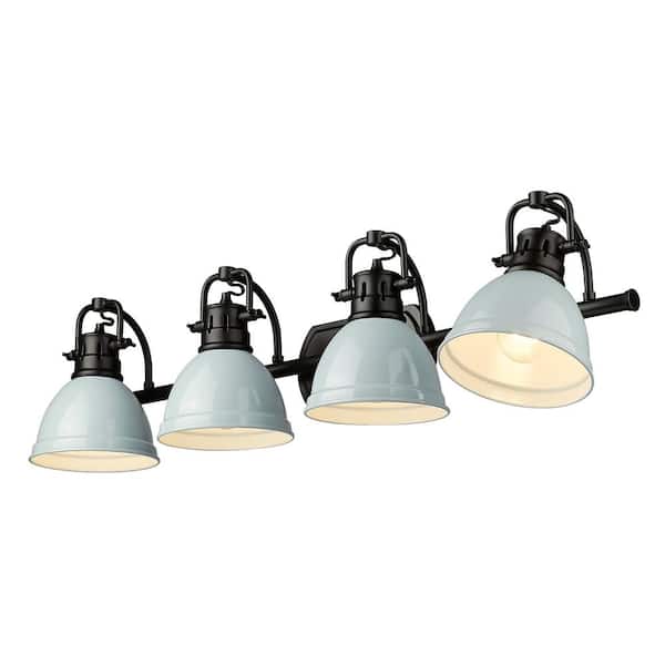 Golden Lighting - Duncan 33.5 in. 4-Light Matte Black Vanity Light with Seafoam Shades