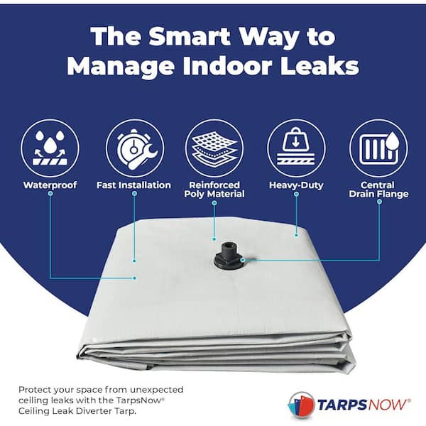 TarpsNow 15 ft. x 15 ft. White Ceiling Leak Drain Plastic Tarp