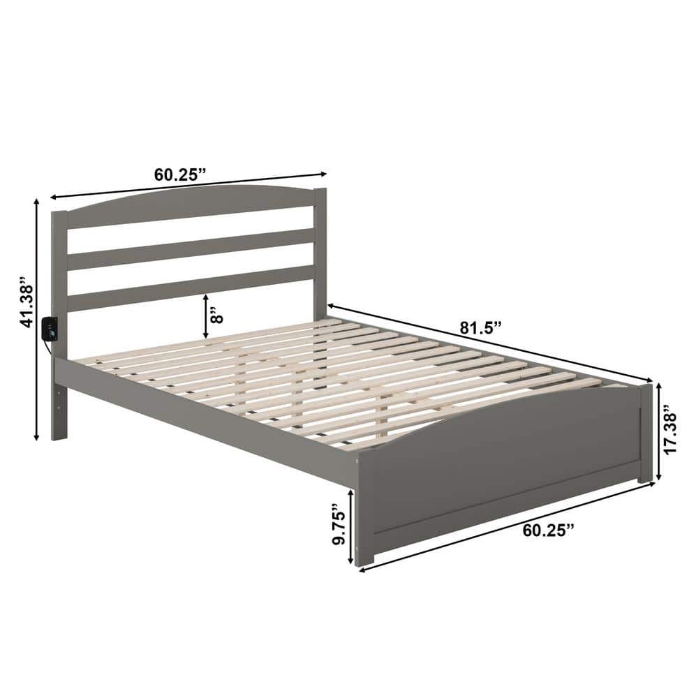 Gray Solid Wood Queen Platform Bed with Slatted Headboard