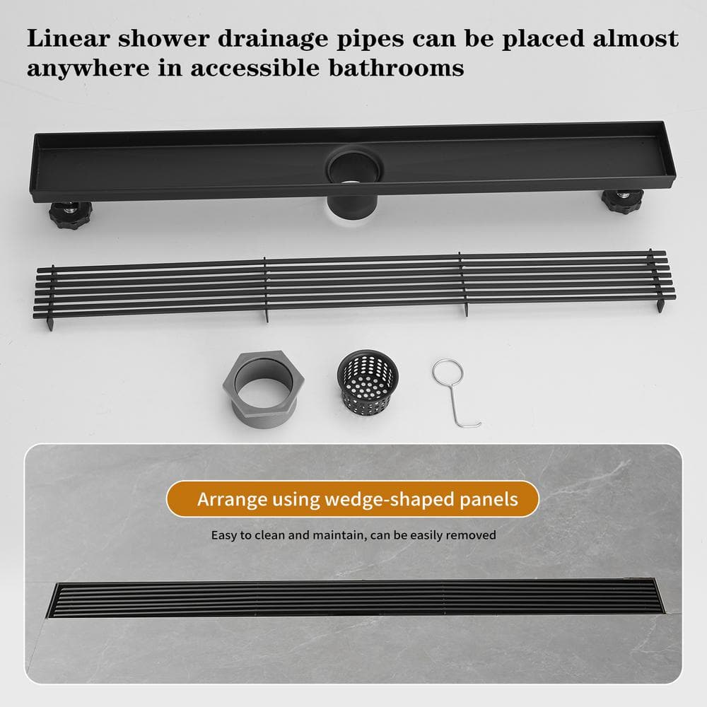 24" Matte Black Stainless Steel Linear Shower Drain