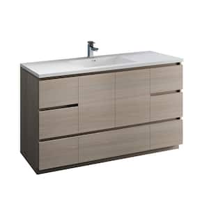 Lazzaro 60 in. Modern Bathroom Vanity in Gray Wood with Vanity Top in White with White Basin