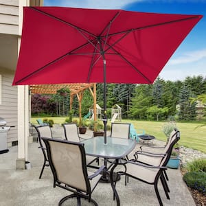 10 ft. x 6.5 ft. Aluminum Rectangle Market Outdoor Patio Umbrella with Push Button Tilt and Crank in Red