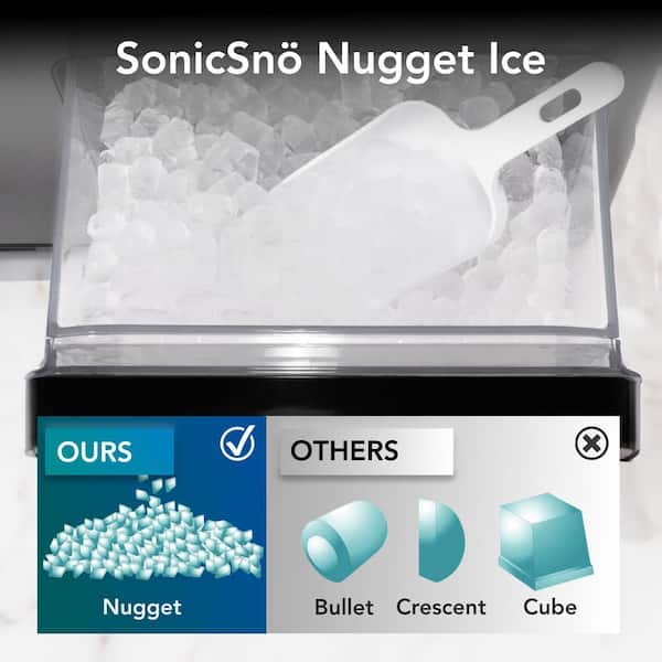 14.5 in. 40 lbs Nugget Ice Maker Chewable SonicSno Countertop compact ice maker in Black Stainless Steel and Gold