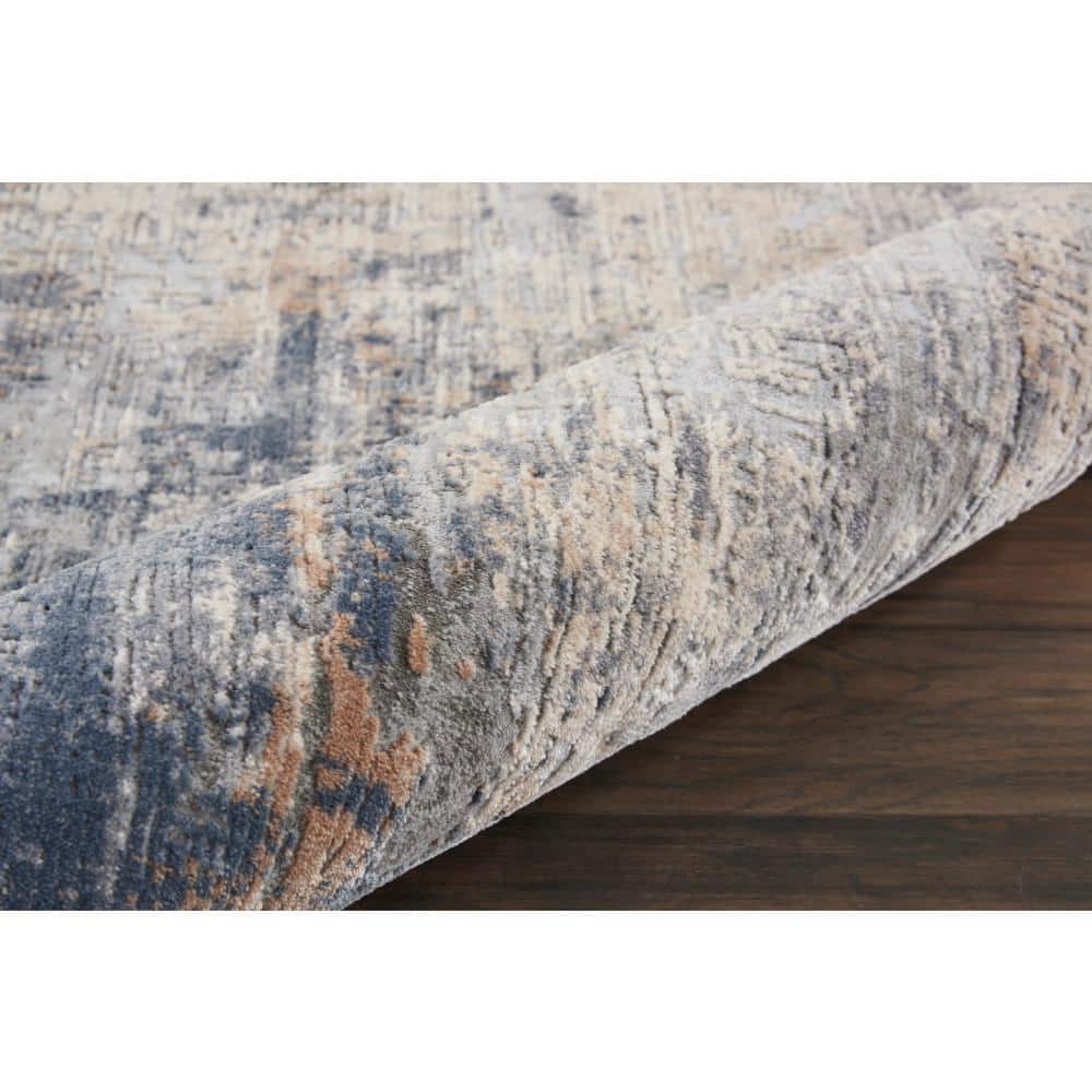 Abstract Grey & Beige Synthetic Round Area Rug, 7'10"