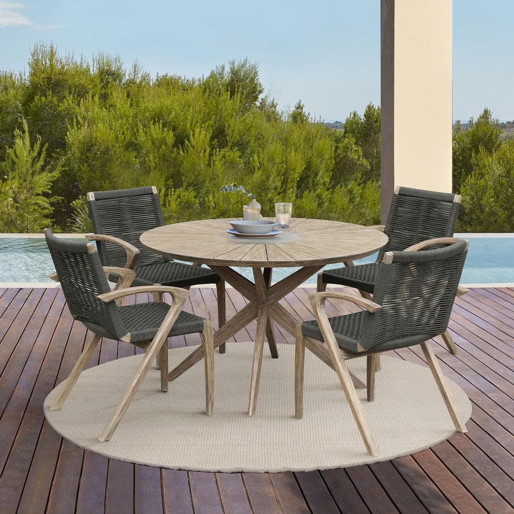 Black Rope and Eucalyptus Outdoor Dining Arm Chairs, Set of 2