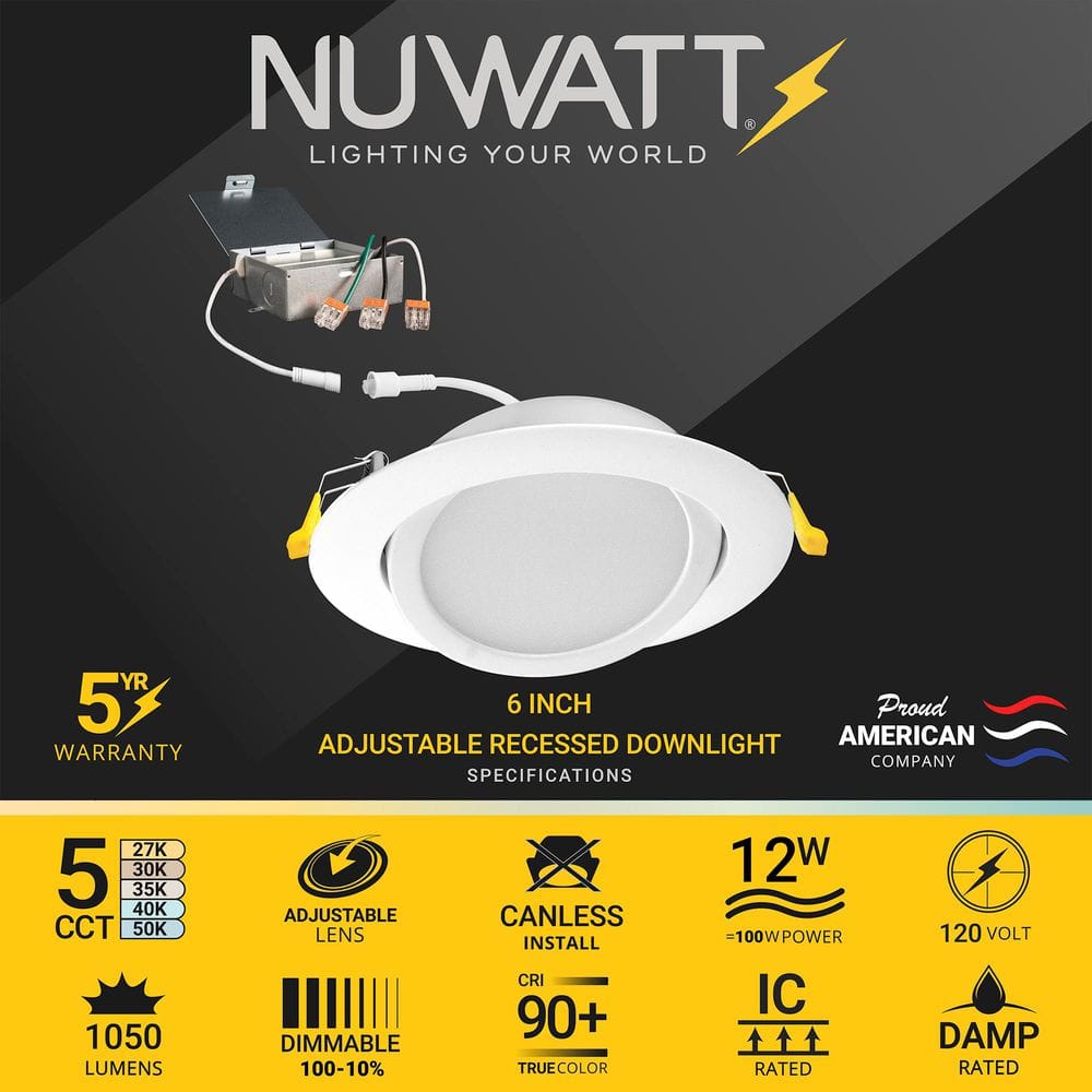 White Adjustable 6'' Aluminum LED Recessed Lighting Kit
