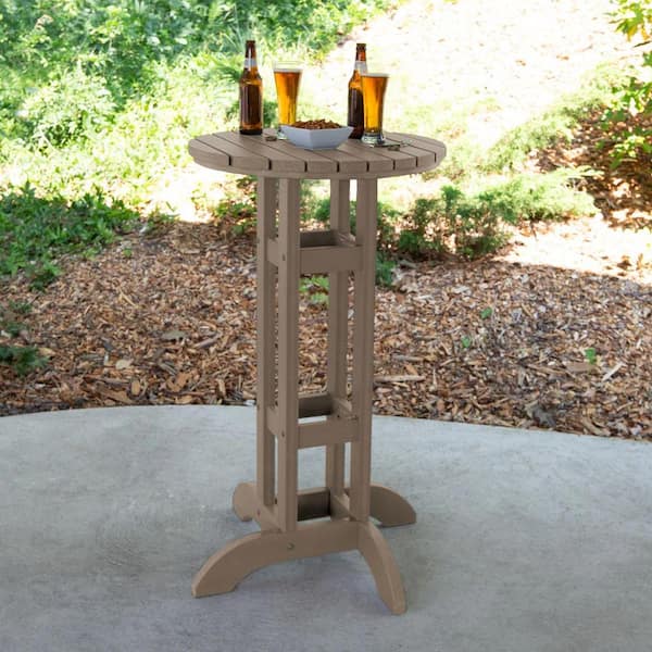 Highwood Woodland Brown 24 in. Recycled Plastic Round Bar Dining Table