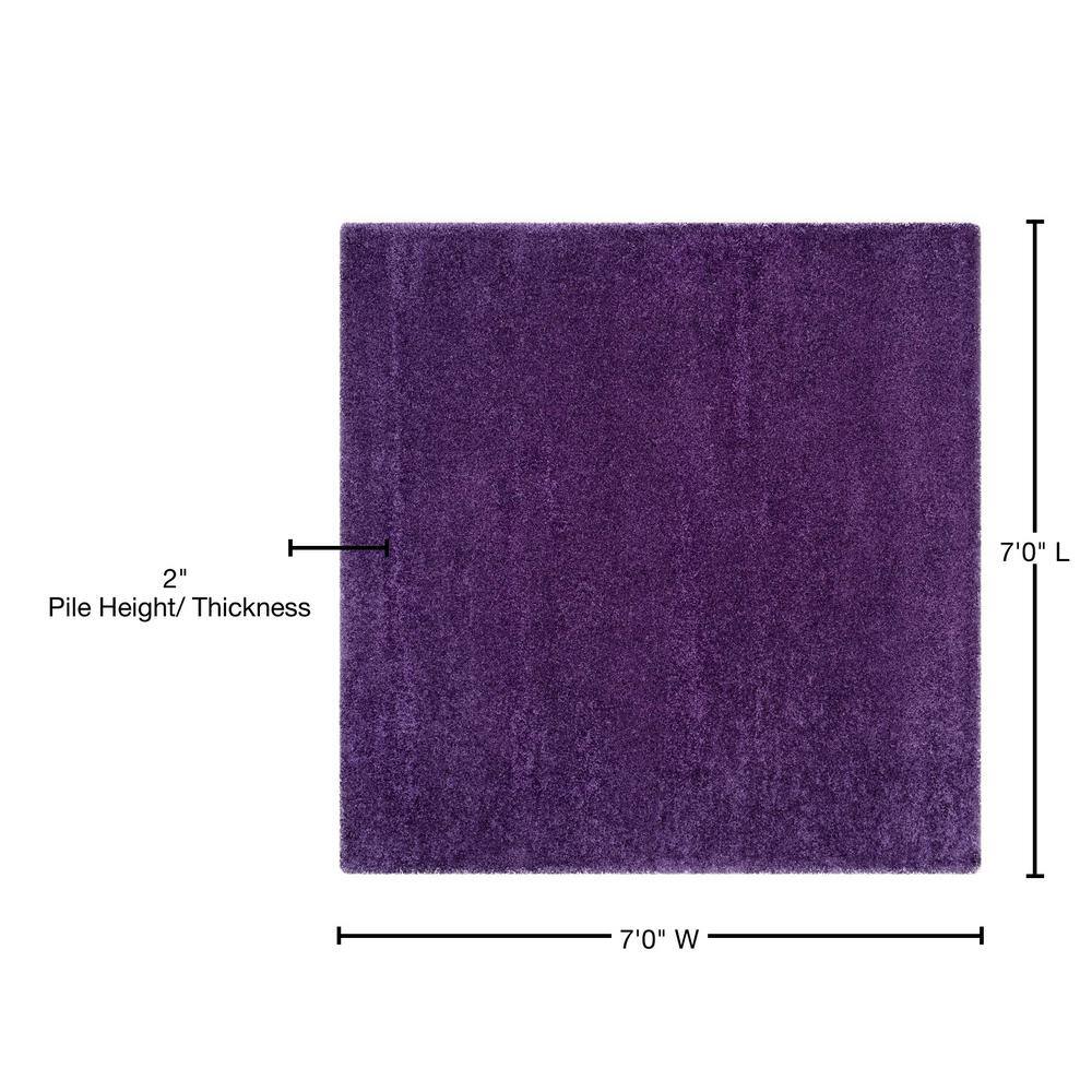 7' Square Purple Shag Synthetic Area Rug