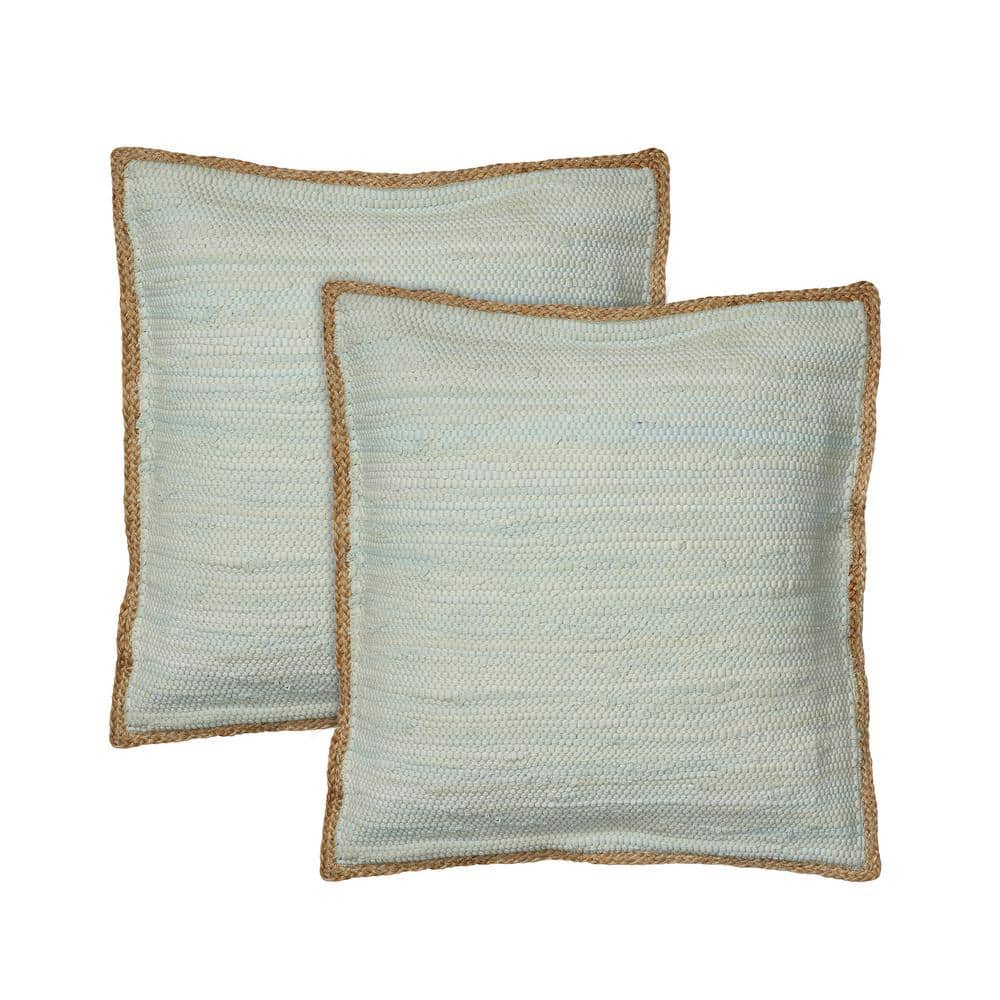 Raeleigh Pastel Blue Solid Cotton Blend 20 in. x 20 in. Indoor Throw Pillow