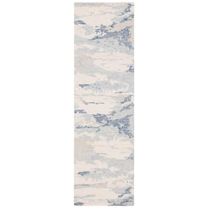 Abstract Ivory/Blue 2 ft. x 12 ft. Abstract Sky Runner Rug