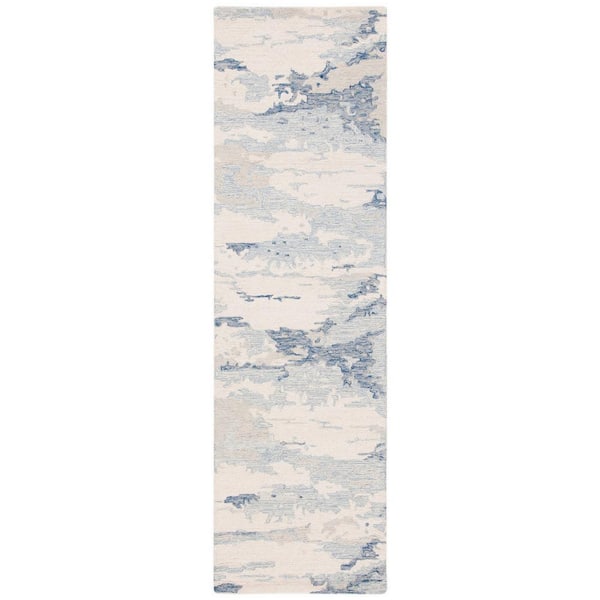 SAFAVIEH Abstract Ivory/Blue 2 ft. x 22 ft. Sky Runner Rug