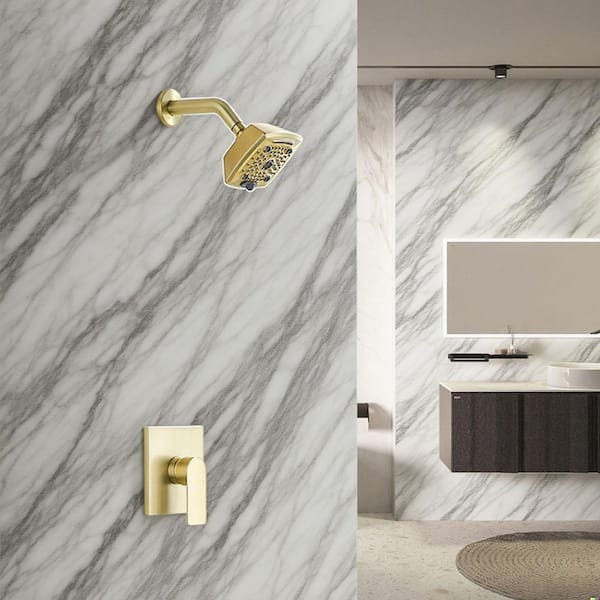Vara Single Handle 5-Spray Shower Faucet 1.8 GPM with Pressure Balance Valve in Bruhsed Gold