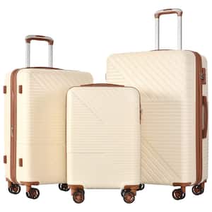 Brown White Lightweight 3-Piece Expandable ABS Hardshell 8 Wheels Spinner 20 in. 24 in. 28 in. Luggage Set with TSA Lock