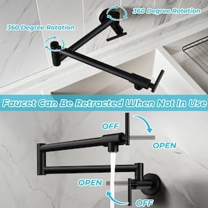 Wall Mount Pot Filler Faucet Double-Handle in Matte Black