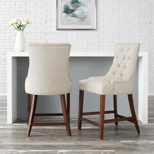 StyleWell Bakerford Biscuit Beige Upholstered Counter Stool with Back (Set of 2)