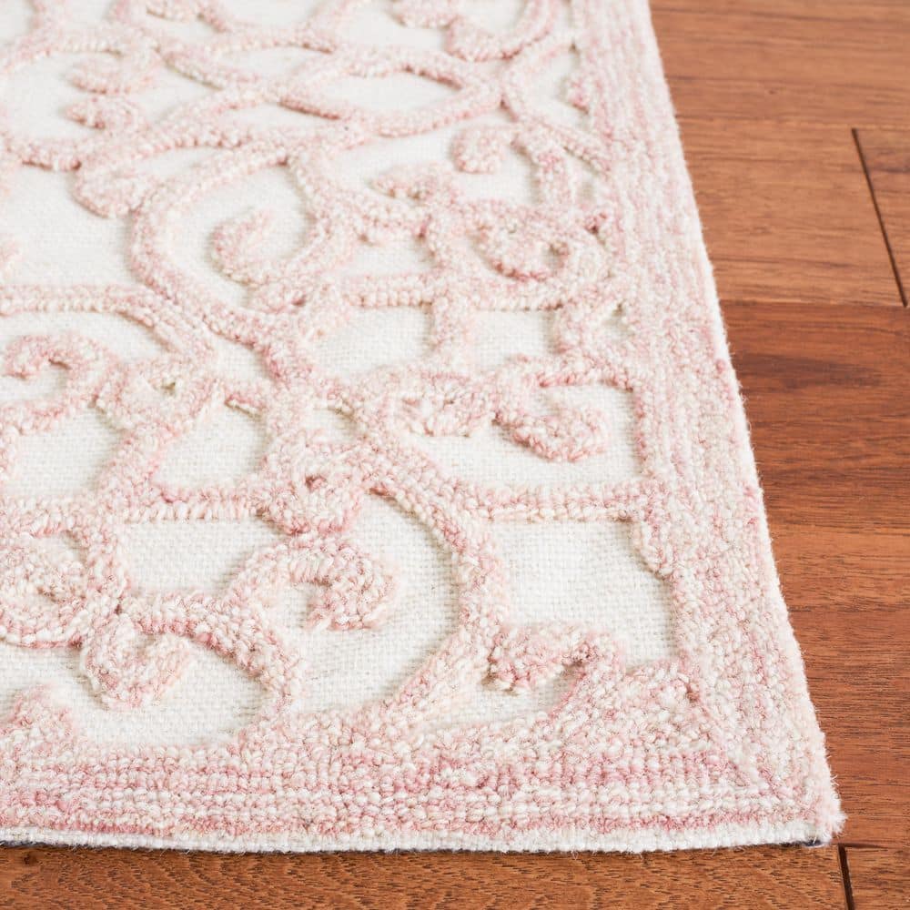 Ivory and Pink Hand-Tufted Wool Rectangular Area Rug, 4' x 6'