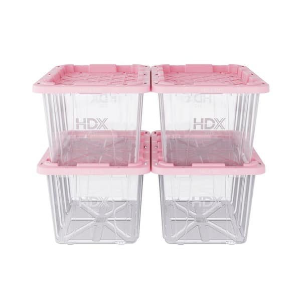27 Gal. Tough Storage Tote in Clear with Orchid Pink Lid (4-Pack)