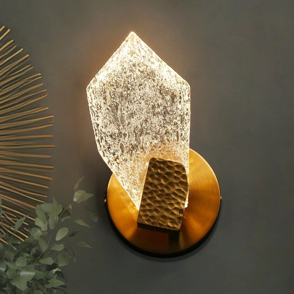 Fracture 1-Light Plated Brass Asymmetrical LED Wall Sconce with Softly Rounded Textured Resin Panel for Entryway Hallway price history on PriceWatchPro